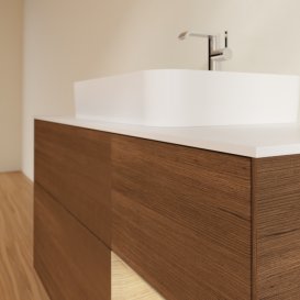 Тумба под раковину Villeroy & Boch Finion 120х50,1 см с подсветкой МДФ шпон грецкого ореха/стекло белое матовое F421PCGN