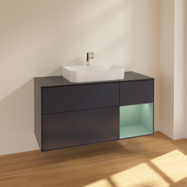 Тумба под раковину Villeroy & Boch Finion 120х50,1 см с подсветкой МДФ темно-синий матовый лак/стекло черное матовое F422GMHG