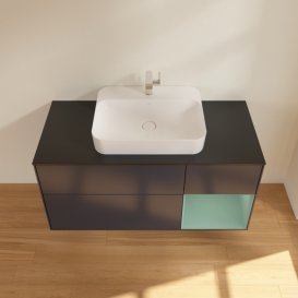 Тумба под раковину Villeroy & Boch Finion 120х50,1 см с подсветкой МДФ темно-синий матовый лак/стекло черное матовое F422GMHG