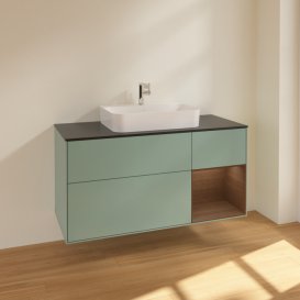 Тумба под раковину Villeroy & Boch Finion 120х50,1 см с подсветкой МДФ оливковый матовый лак/стекло черное матовое F422GNGM