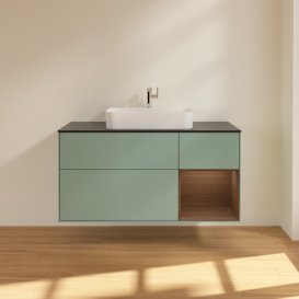 Тумба под раковину Villeroy & Boch Finion 120х50,1 см с подсветкой МДФ оливковый матовый лак/стекло черное матовое F422GNGM