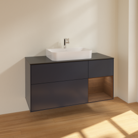 Тумба под раковину Villeroy & Boch Finion 120х50,1 см с подсветкой МДФ темно-синий матовый лак/стекло черное матовое F422GNHG