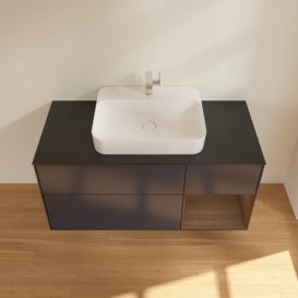 Тумба под раковину Villeroy & Boch Finion 120х50,1 см с подсветкой МДФ темно-синий матовый лак/стекло черное матовое F422GNHG