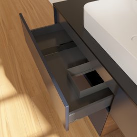 Тумба под раковину Villeroy & Boch Finion 120х50,1 см с подсветкой МДФ темно-синий матовый лак/стекло черное матовое F422GNHG