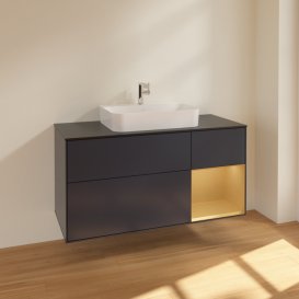 Тумба під раковину Villeroy & Boch Finion 120х50,1 см із підсвічуванням МДФ темно-синій матовий лак/скло чорне матове F422HFHG