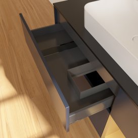 Тумба під раковину Villeroy & Boch Finion 120х50,1 см із підсвічуванням МДФ темно-синій матовий лак/скло чорне матове F422HFHG