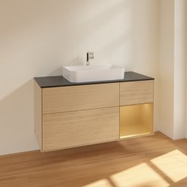 Тумба під раковину Villeroy & Boch Finion 120х50,1 см із підсвічуванням МДФ шпон дуба/скло чорне матове F422HFPC