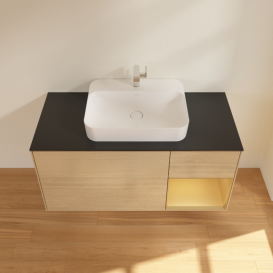 Тумба під раковину Villeroy & Boch Finion 120х50,1 см із підсвічуванням МДФ шпон дуба/скло чорне матове F422HFPC