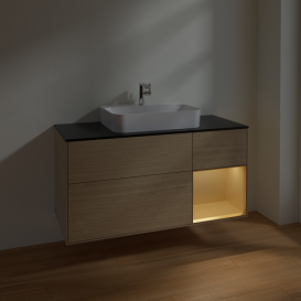 Тумба під раковину Villeroy & Boch Finion 120х50,1 см із підсвічуванням МДФ шпон дуба/скло чорне матове F422HFPC