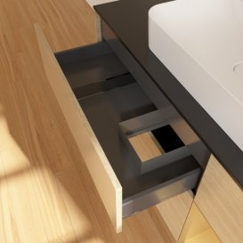 Тумба під раковину Villeroy & Boch Finion 120х50,1 см із підсвічуванням МДФ шпон дуба/скло чорне матове F422HFPC