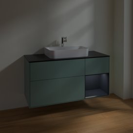 Тумба під раковину Villeroy & Boch Finion 120х50,1 см із підсвічуванням МДФ оливковий матовий лак/скло чорне матове F422HGGM