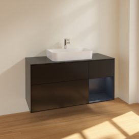 Тумба под раковину Villeroy & Boch Finion 120х50,1 см с подсветкой МДФ черный матовый лак/стекло черное матовое F422HGPD