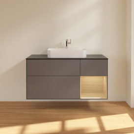 Тумба під раковину Villeroy & Boch Finion 120х50,1 см із підсвічуванням МДФ антрацит матовий лак/скло чорне матове F422PCGK