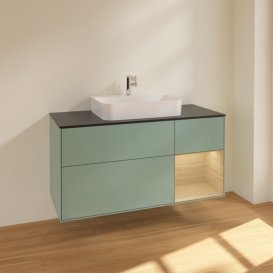 Тумба під раковину Villeroy & Boch Finion 120х50,1 см із підсвічуванням МДФ оливковий матовий лак/скло чорне матове F422PCGM