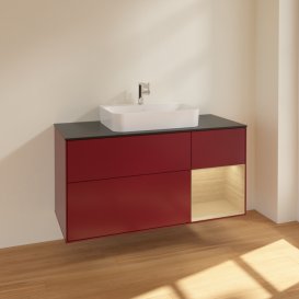 Тумба під раковину Villeroy & Boch Finion 120х50,1 см із підсвічуванням МДФ півонія матовий лак/скло чорне матове F422PCHB