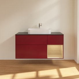 Тумба під раковину Villeroy & Boch Finion 120х50,1 см із підсвічуванням МДФ півонія матовий лак/скло чорне матове F422PCHB