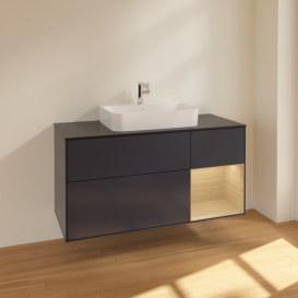 Тумба під раковину Villeroy & Boch Finion 120х50,1 см із підсвічуванням МДФ темно-синій матовий лак/скло чорне матове F422PCHG