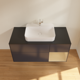 Тумба під раковину Villeroy & Boch Finion 120х50,1 см із підсвічуванням МДФ темно-синій матовий лак/скло чорне матове F422PCHG
