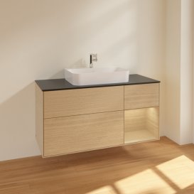 Тумба під раковину Villeroy & Boch Finion 120х50,1 см із підсвічуванням МДФ шпон дуба/скло чорне матове F422PCPC