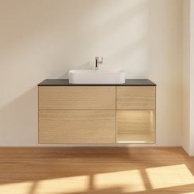 Тумба під раковину Villeroy & Boch Finion 120х50,1 см із підсвічуванням МДФ шпон дуба/скло чорне матове F422PCPC