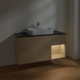 Тумба під раковину Villeroy & Boch Finion 120х50,1 см із підсвічуванням МДФ шпон дуба/скло чорне матове F422PCPC