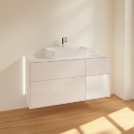 Тумба под раковину Villeroy & Boch Finion 120х50,1 см с подсветкой МДФ глянцевый белый лак/стекло белое матовое G421GFGF