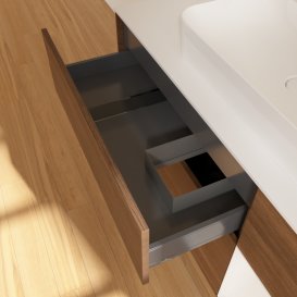 Тумба під раковину Villeroy & Boch Finion 120х50,1 см із підсвічуванням МДФ шпон волоського горіха/скло біле матове G421GFGN