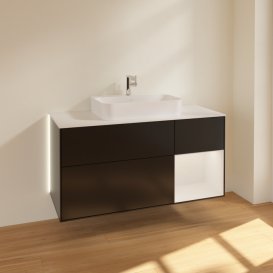 Тумба під раковину Villeroy & Boch Finion 120х50,1 см із підсвічуванням МДФ чорний матовий лак/скло біле матове G421GFPD