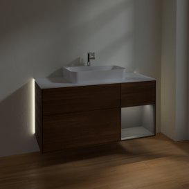 Тумба под раковину Villeroy & Boch Finion 120х50,1 см с подсветкой МДФ шпон грецкого ореха/стекло белое матовое G421GKGN