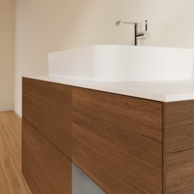 Тумба под раковину Villeroy & Boch Finion 120х50,1 см с подсветкой МДФ шпон грецкого ореха/стекло белое матовое G421GKGN