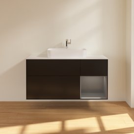 Тумба под раковину Villeroy & Boch Finion 120х50,1 см с подсветкой МДФ черный матовый лак/стекло белое матовое G421GKPD