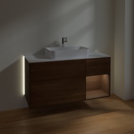 Тумба під раковину Villeroy & Boch Finion 120х50,1 см із підсвічуванням МДФ шпон волоського горіха/скло біле матове G421GNGN