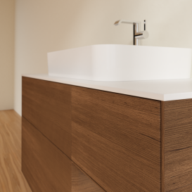 Тумба під раковину Villeroy & Boch Finion 120х50,1 см із підсвічуванням МДФ шпон волоського горіха/скло біле матове G421GNGN