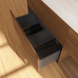 Тумба під раковину Villeroy & Boch Finion 120х50,1 см із підсвічуванням МДФ шпон волоського горіха/скло біле матове G421GNGN