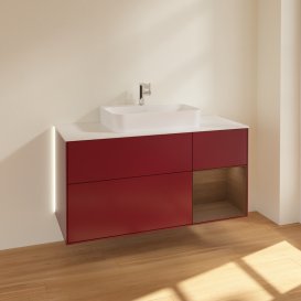 Тумба під раковину Villeroy & Boch Finion 120х50,1 см із підсвічуванням МДФ півонія матовий лак/скло біле матове G421GNHB