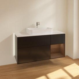 Тумба під раковину Villeroy & Boch Finion 120х50,1 см із підсвічуванням МДФ чорний матовий лак/скло чорне матове G421GNPD