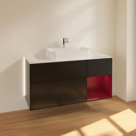 Тумба під раковину Villeroy & Boch Finion 120х50,1 см із підсвічуванням МДФ чорний матовий лак/скло біле матове G421HBPD