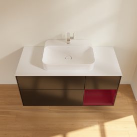 Тумба під раковину Villeroy & Boch Finion 120х50,1 см із підсвічуванням МДФ чорний матовий лак/скло біле матове G421HBPD