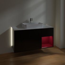 Тумба під раковину Villeroy & Boch Finion 120х50,1 см із підсвічуванням МДФ чорний матовий лак/скло біле матове G421HBPD