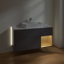 Тумба під раковину Villeroy & Boch Finion 120х50,1 см із підсвічуванням МДФ антрацит матовий лак/скло біле матове G421HFGK