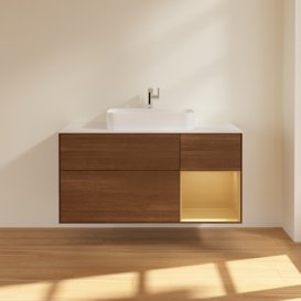 Тумба под раковину Villeroy & Boch Finion 120х50,1 см с подсветкой МДФ шпон грецкого ореха/стекло белое матовое G421HFGN