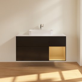 Тумба под раковину Villeroy & Boch Finion 120х50,1 см с подсветкой МДФ черный матовый лак/стекло белое матовое G421HFPD