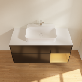 Тумба под раковину Villeroy & Boch Finion 120х50,1 см с подсветкой МДФ черный матовый лак/стекло белое матовое G421HFPD