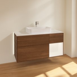 Тумба под раковину Villeroy & Boch Finion 120х50,1 см с подсветкой МДФ шпон грецкого ореха/стекло белое матовое G421MTGN