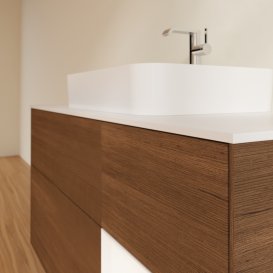 Тумба под раковину Villeroy & Boch Finion 120х50,1 см с подсветкой МДФ шпон грецкого ореха/стекло белое матовое G421MTGN