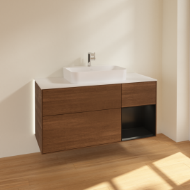 Тумба під раковину Villeroy & Boch Finion 120х50,1 см із підсвічуванням МДФ шпон волоського горіха/скло біле матове G421PDGN