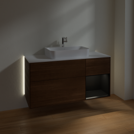 Тумба під раковину Villeroy & Boch Finion 120х50,1 см із підсвічуванням МДФ шпон волоського горіха/скло біле матове G421PDGN