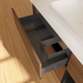 Тумба під раковину Villeroy & Boch Finion 120х50,1 см із підсвічуванням МДФ шпон волоського горіха/скло біле матове G421PDGN