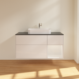 Тумба под раковину Villeroy & Boch Finion 120х50,1 см с подсветкой МДФ глянцевый белый лак/стекло черное матовое G422GFGF