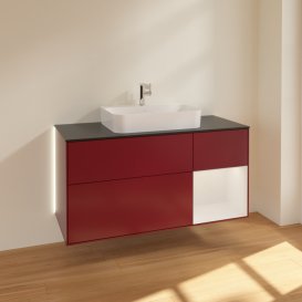 Тумба під раковину Villeroy & Boch Finion 120х50,1 см із підсвічуванням МДФ півонія матовий лак/скло чорне матове G422GFHB